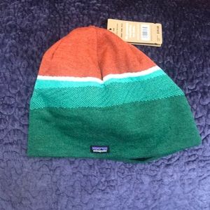 Patagonia orange white & green beanie